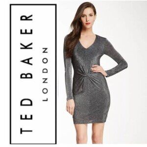 Ted Baker London V-neck Silver Lizzy Dress Size 3(US 8)
